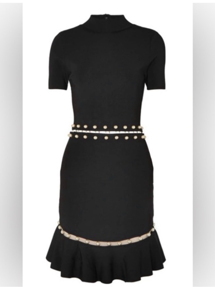 Alice + Olivia Evelyn Black Knit Dress With Pearl Trim